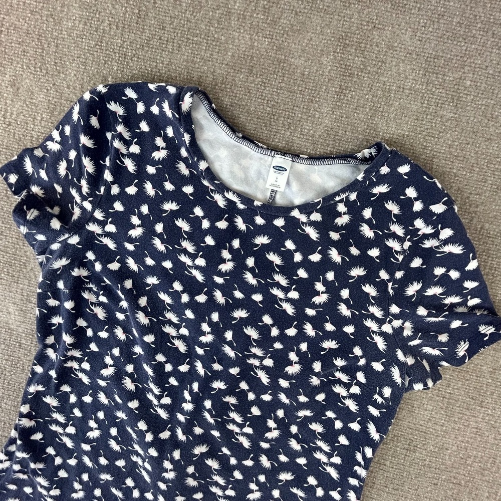 Old Navy Tee Dress Womens Large Blue Multicolor Dandelion Seed Print Cap Sleeve
